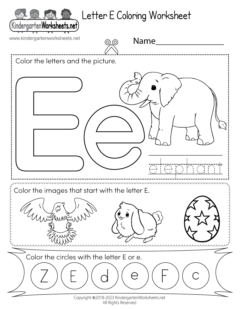 Free Kindergarten Letter E Worksheets