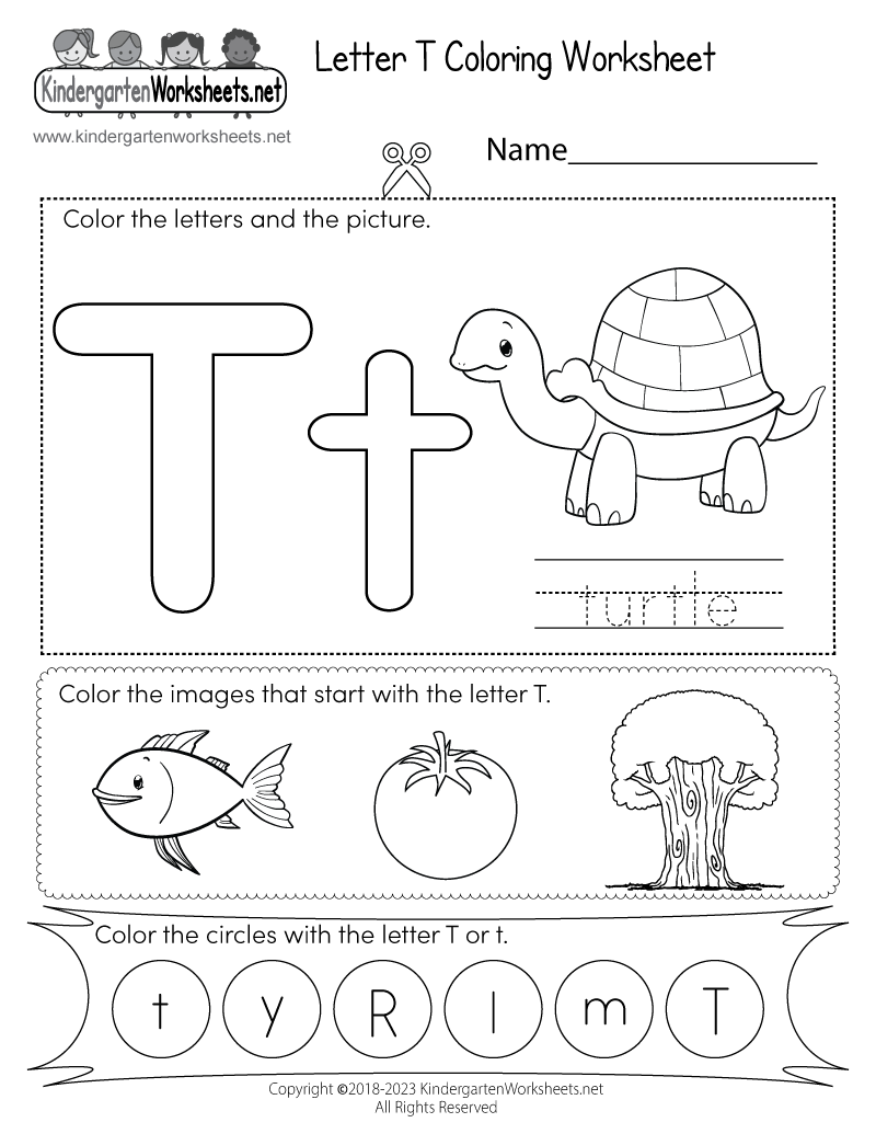 Letter T Coloring Worksheet Free Kindergarten English Worksheet For Kids