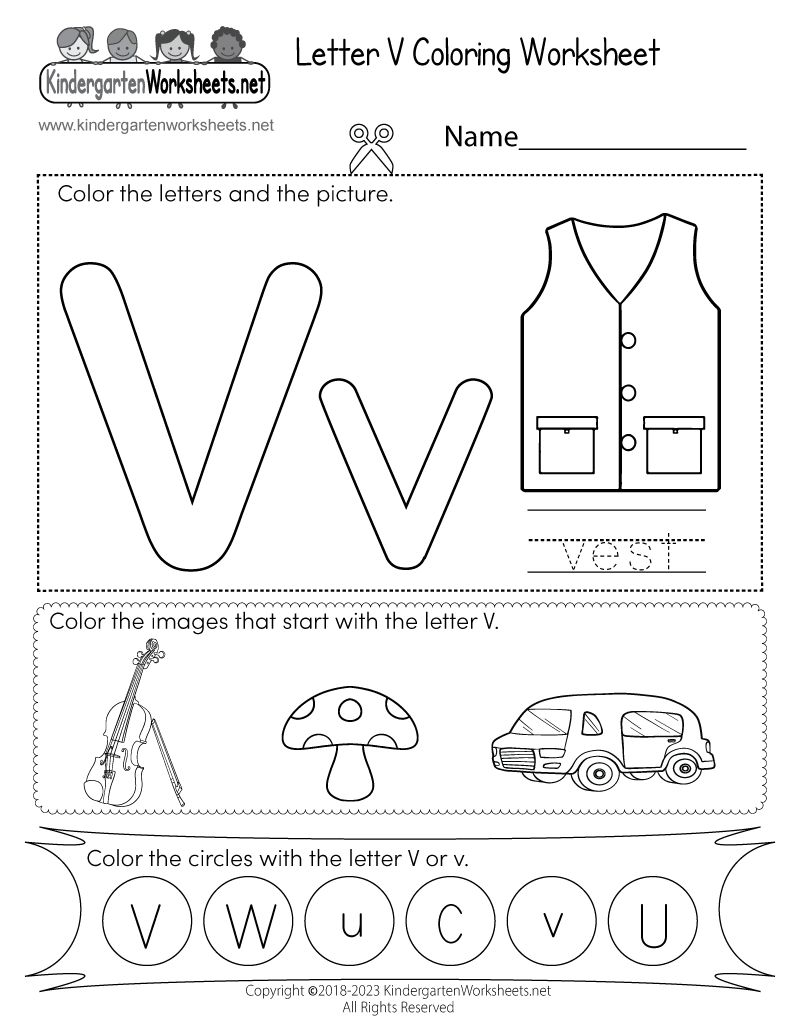 Letter V Coloring Worksheet Free Kindergarten English Worksheet For Kids