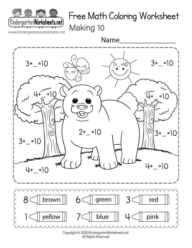 Free Printable Math Coloring Worksheet for Kindergarten