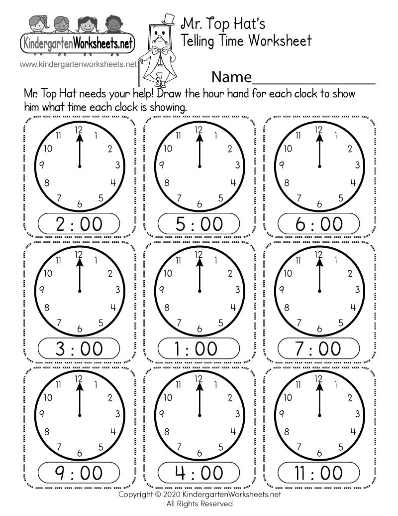 free printable telling time worksheet for kindergarten - time worksheet