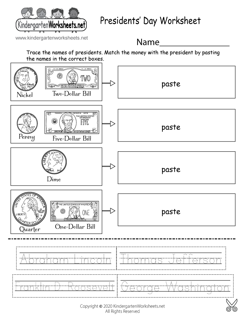 Presidents Day Learning Worksheet Free Kindergarten Holiday