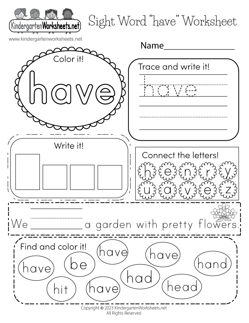 Sight Word have Worksheet Free Kindergarten English Worksheet For Kids