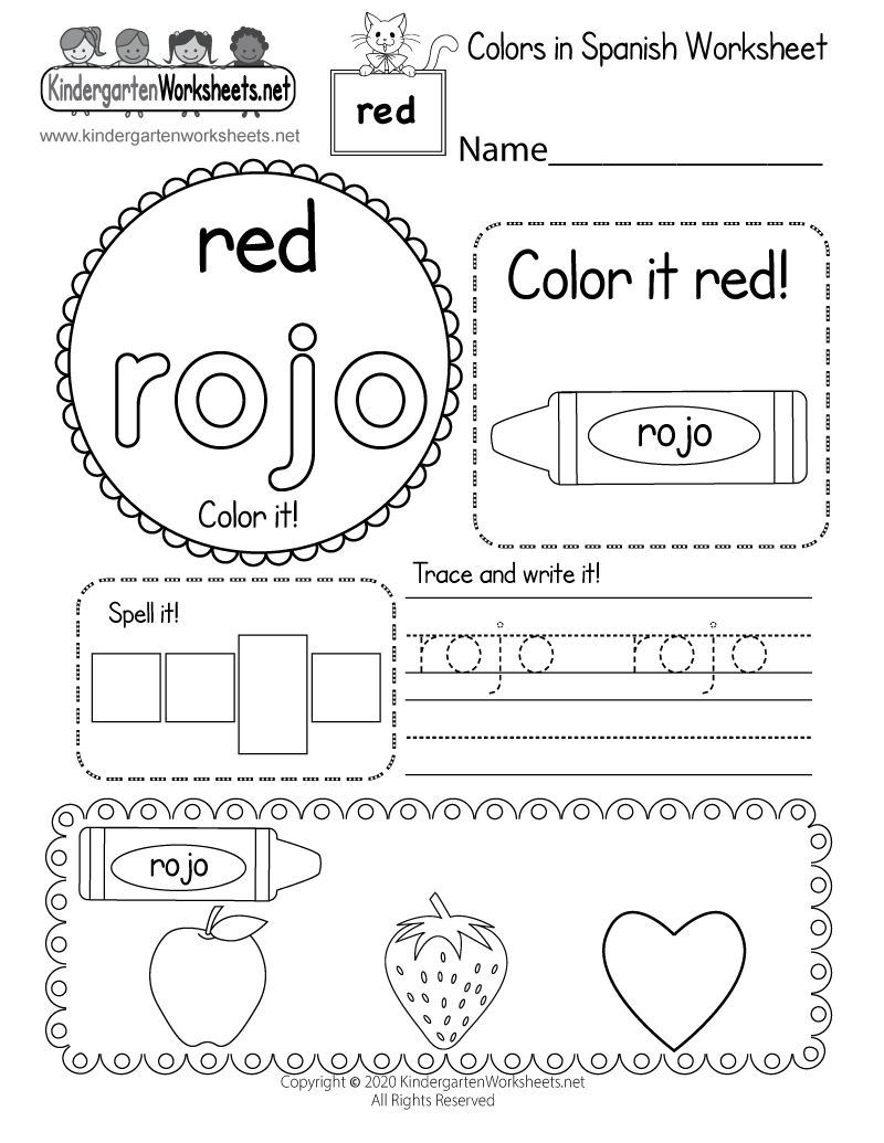 Free Spanish Worksheets For Kindergarten Printable Kindergarten