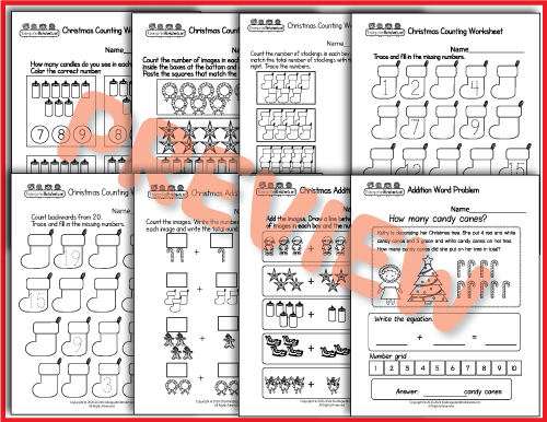 Counting and Addition - Christmas Worksheets Preview