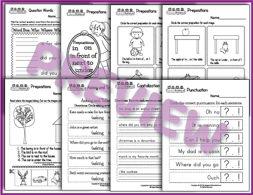 Prepositions and Punctuation - Grammar Worksheets Preview