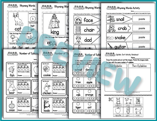 Rhyming Words and Syllables - Phonics Worksheets Preview