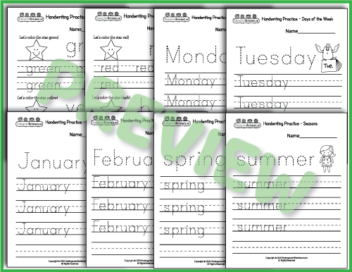 Seasons and Colors - Handwriting Worksheets Preview