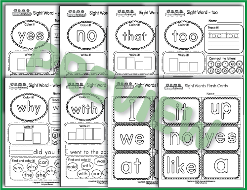 Yes, No, That, Too - Sight Words Worksheets Preview