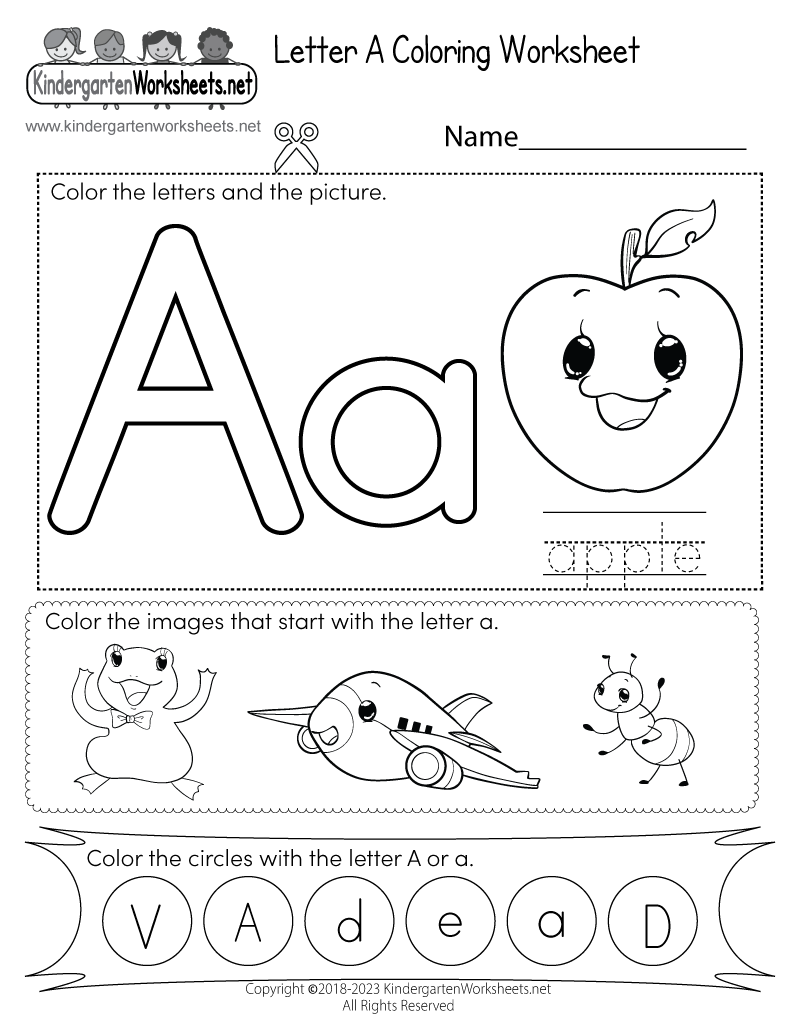 letter a coloring worksheet free kindergarten english