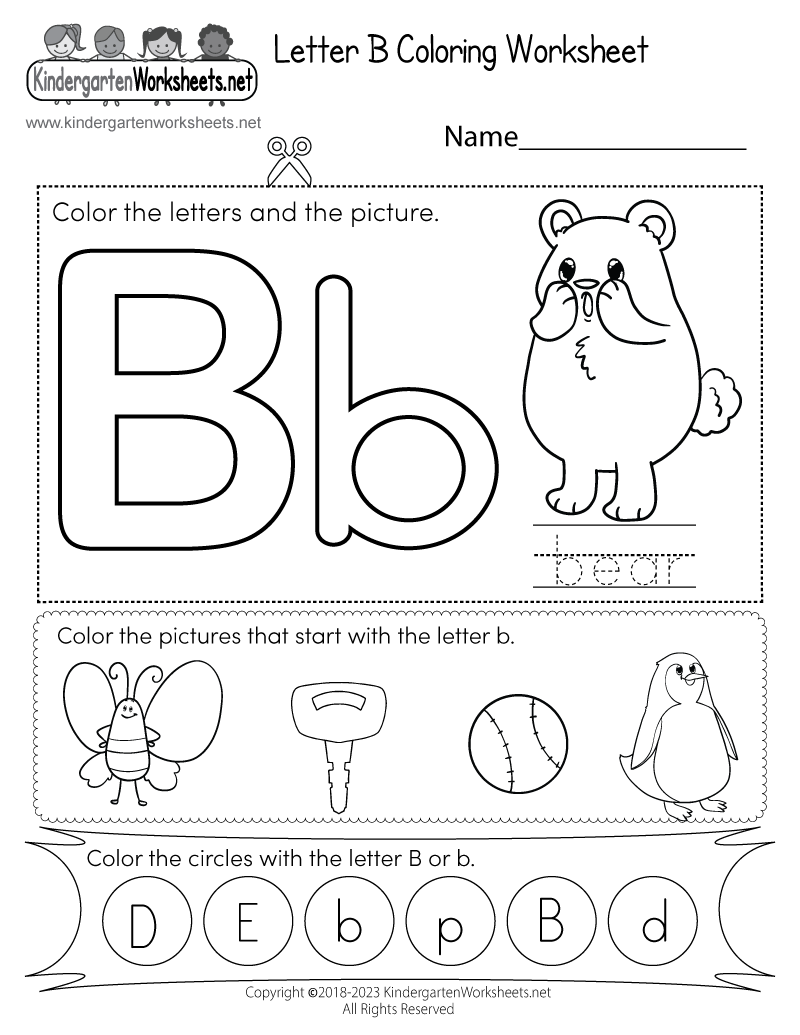 Kindergarten Letter B Coloring Worksheet Printable