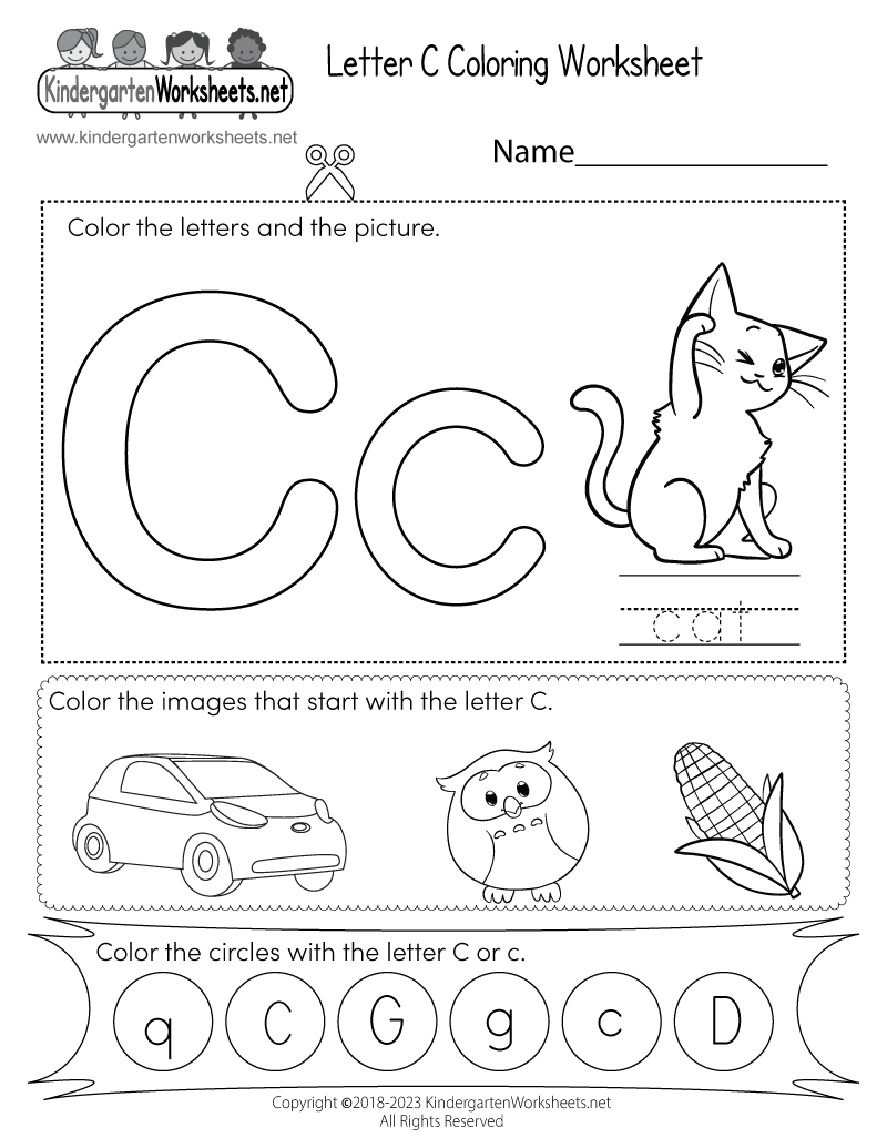 Kindergarten Letter C Coloring Worksheet Printable