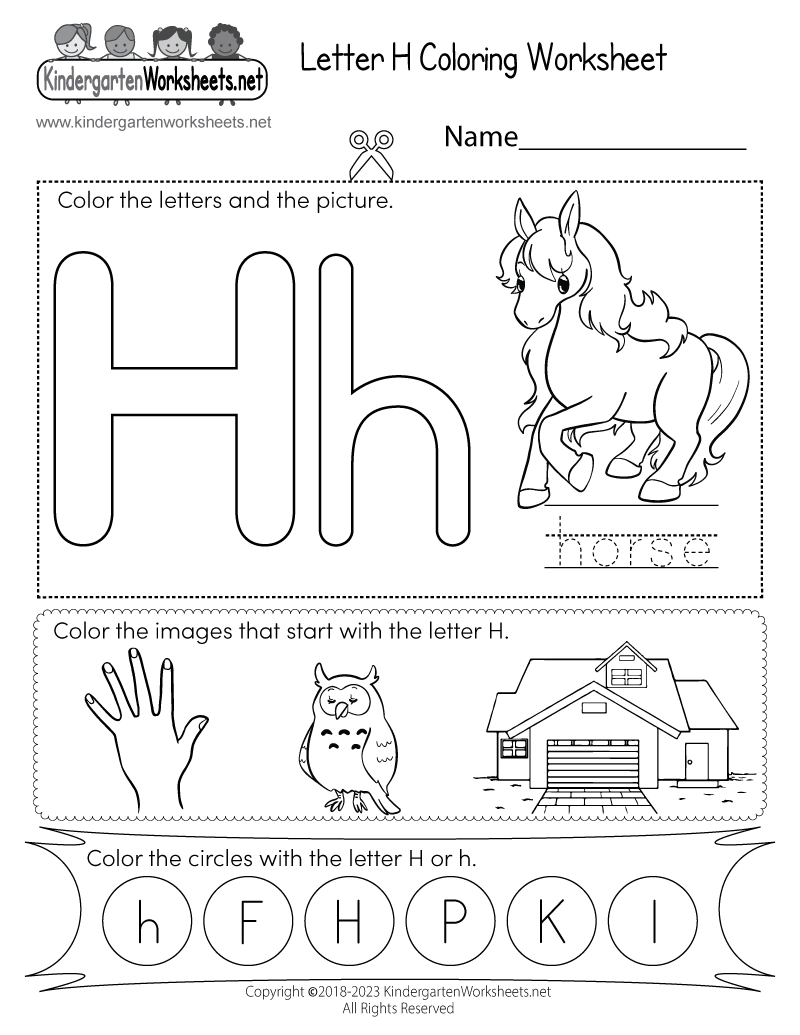Kindergarten Letter H Coloring Worksheet Printable