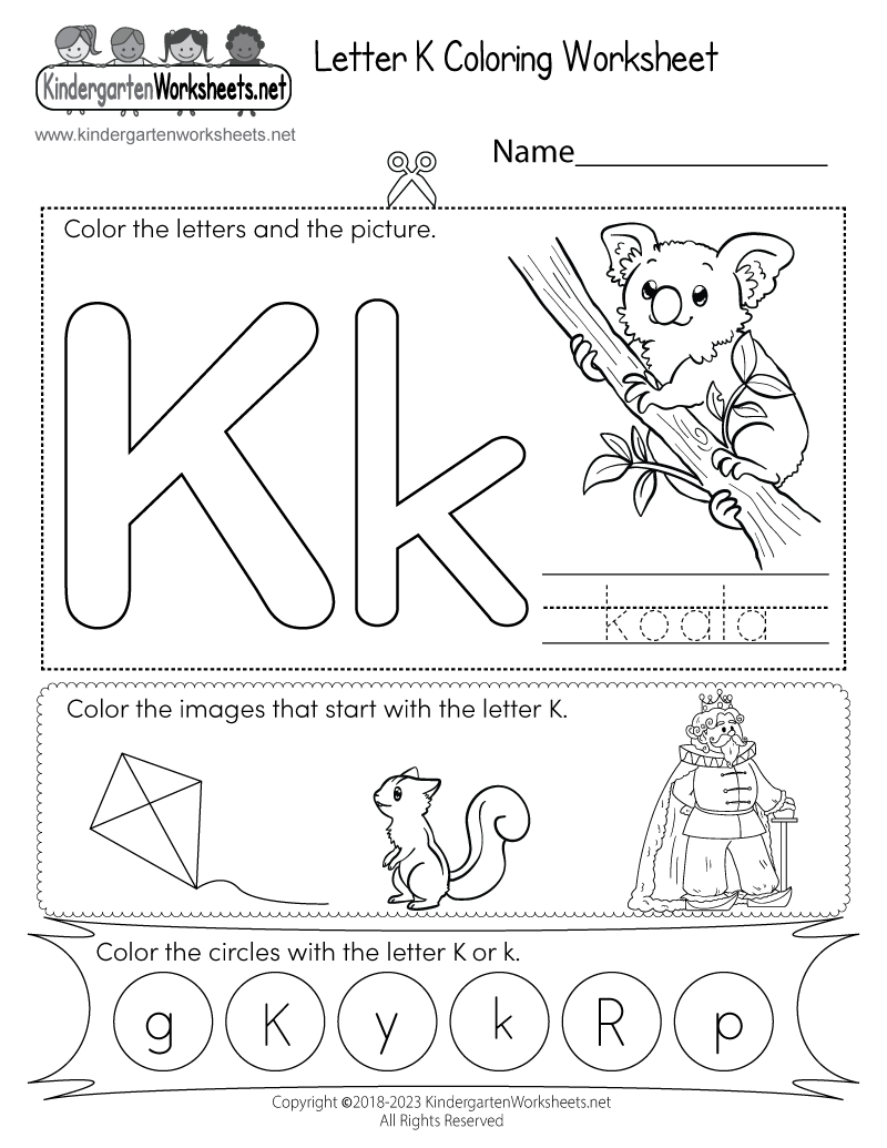 free printable letter k coloring worksheet for kindergarten
