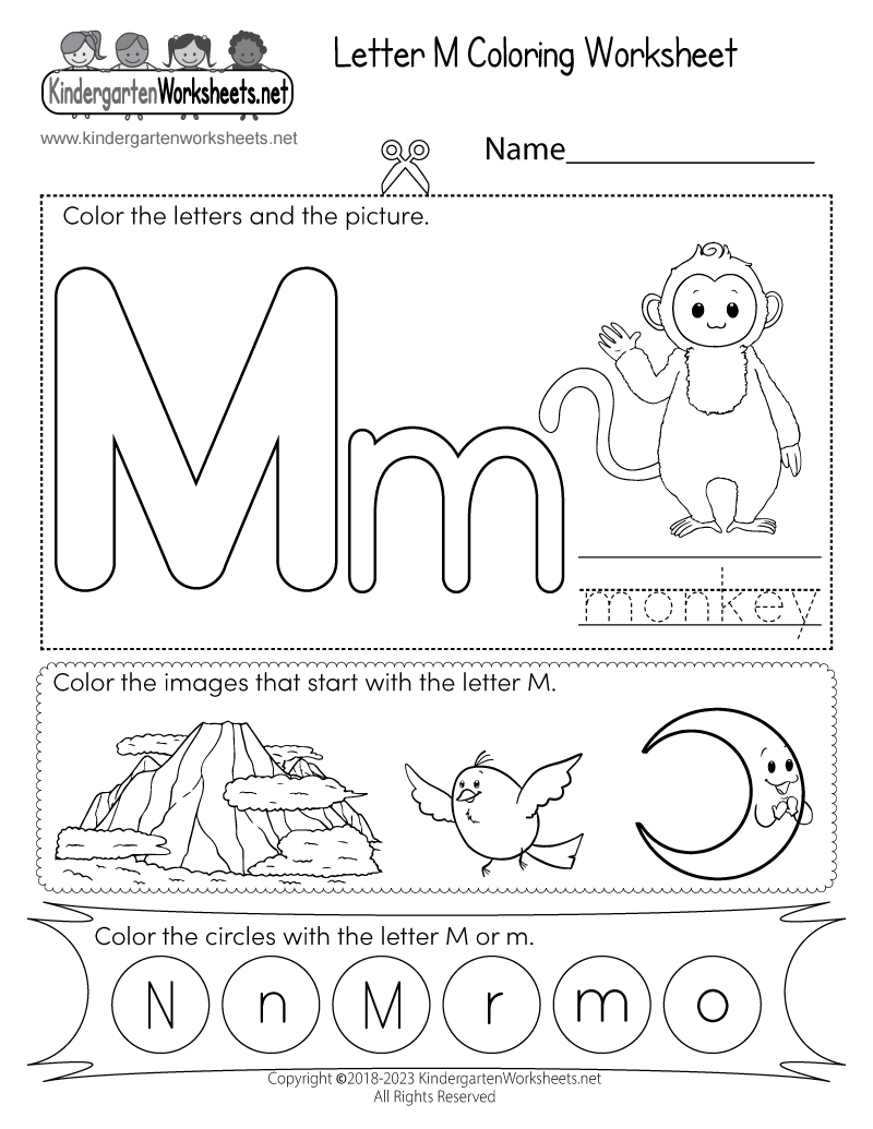 Kindergarten Letter M Coloring Worksheet Printable