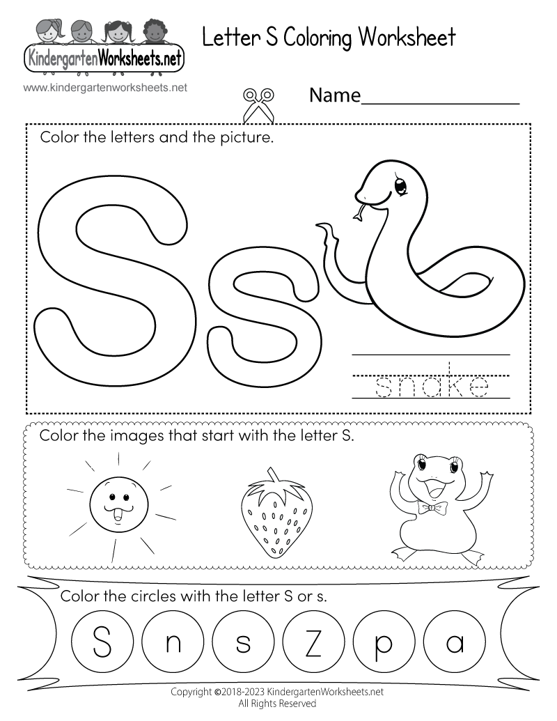 Kindergarten Letter S Coloring Worksheet Printable