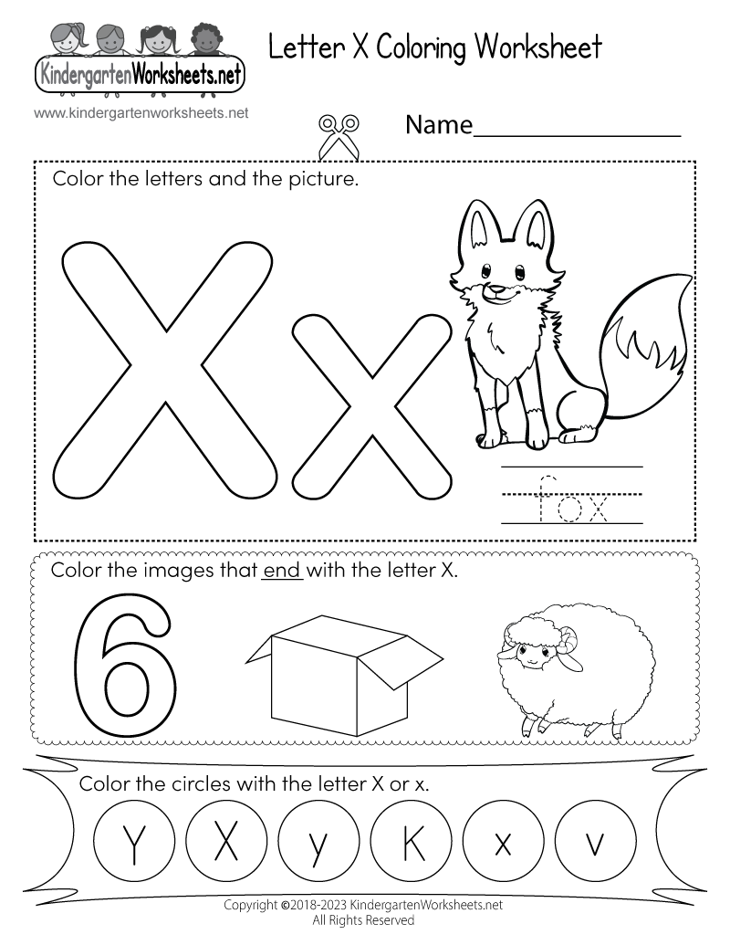 Kindergarten Letter X Coloring Worksheet Printable