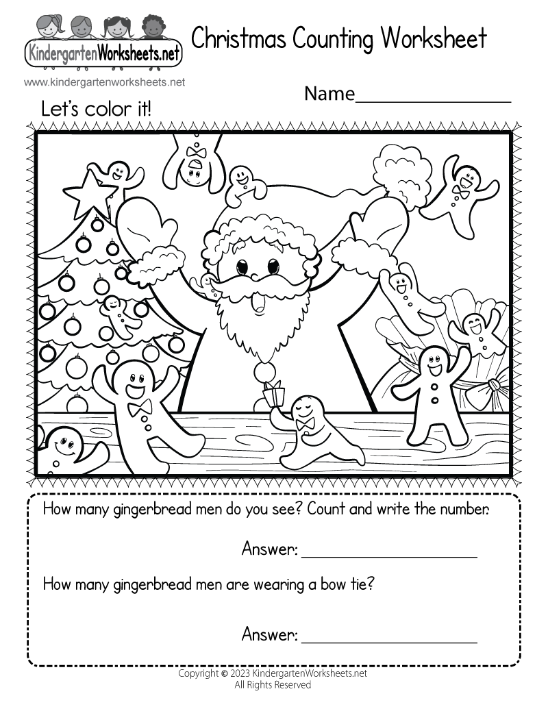 Free Printable Christmas Counting Worksheet For Kindergarten