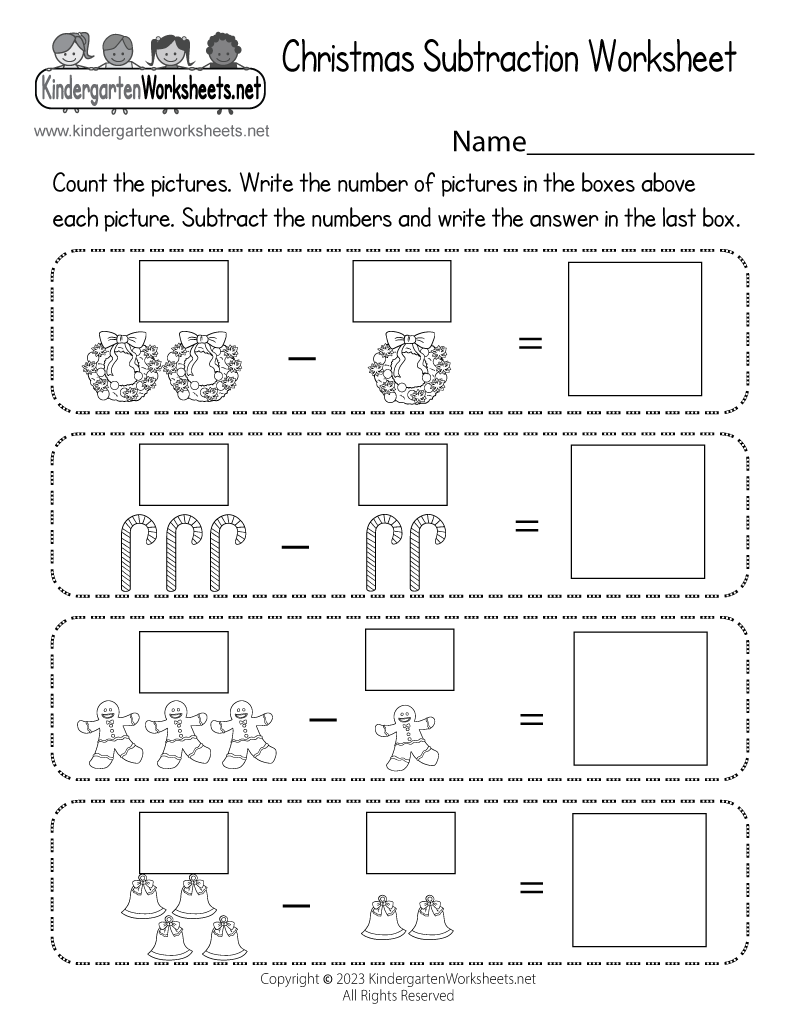 Free Printable Christmas Subtraction Worksheet For Kindergarten