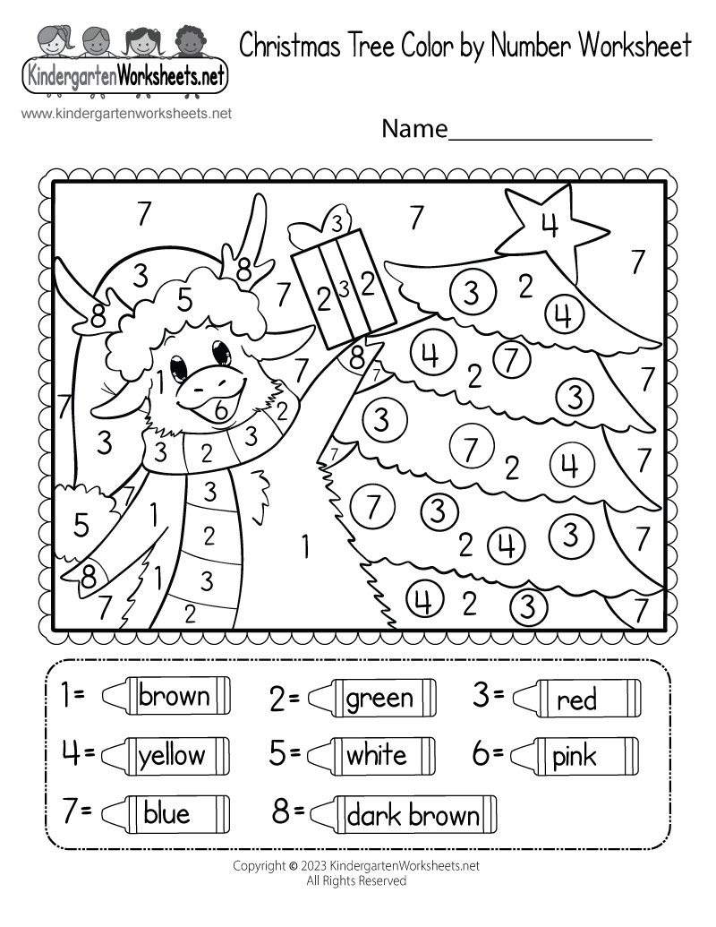 Christmas Tree Coloring Worksheet - Free Color By Number Worksheet For Kindergarten