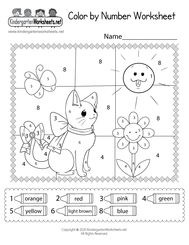 cat color by number worksheet for kids free printable