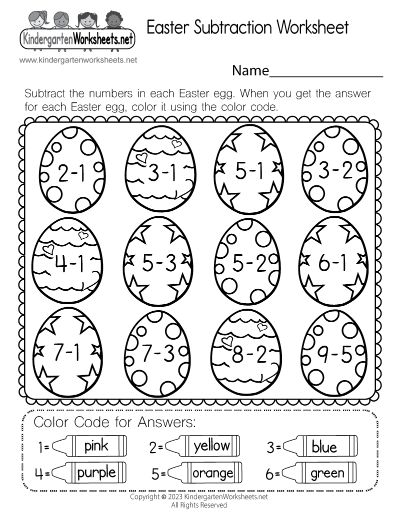 Easter Subtraction Worksheet Free Printable Digital PDF