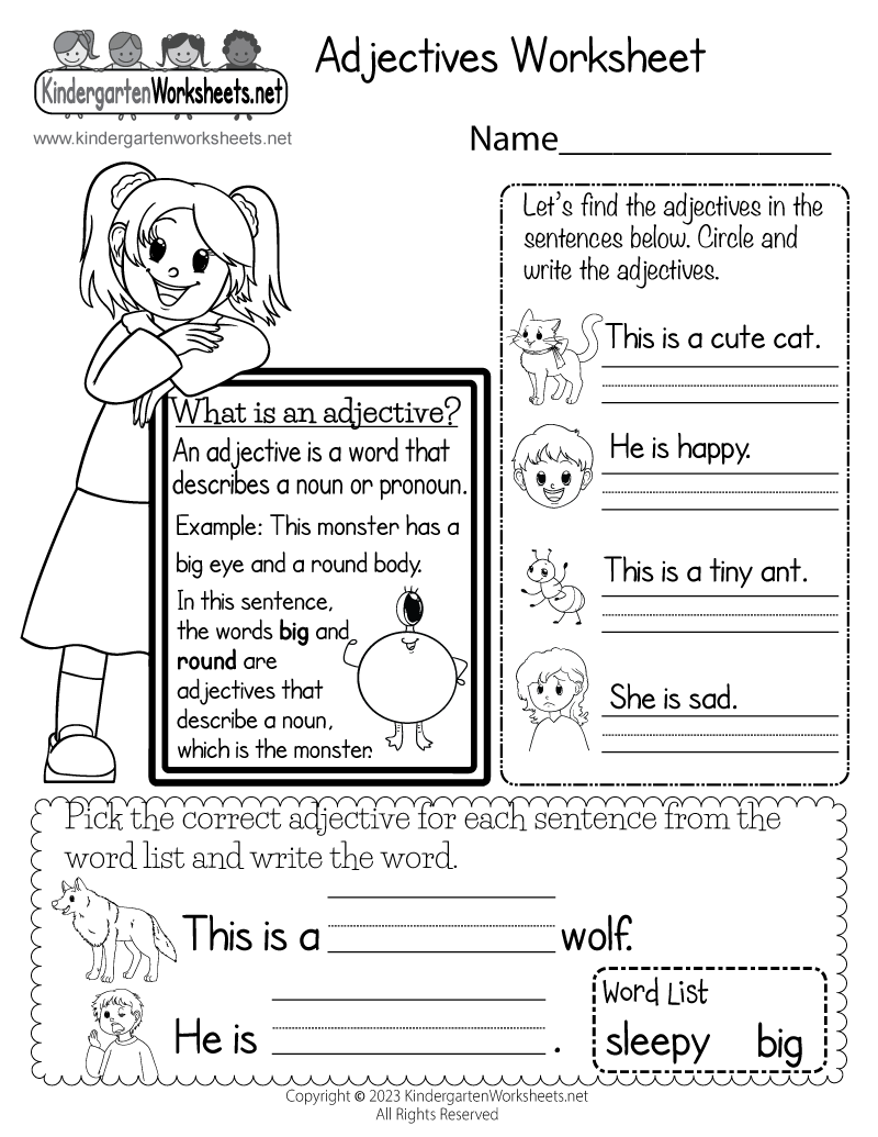 adjectives worksheet for kids
