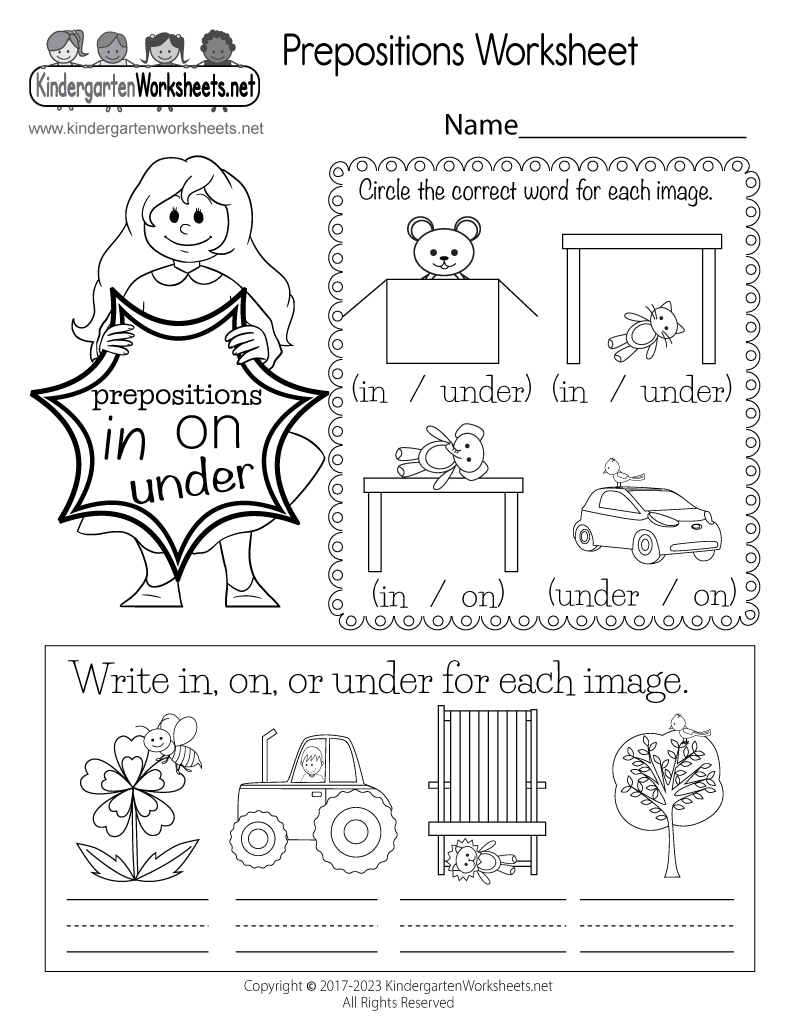 Kindergarten Prepositions Worksheet Printable