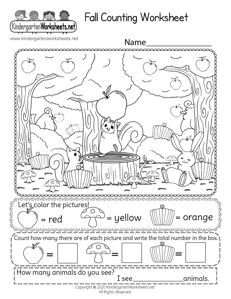 Fall Counting Worksheet For Kindergarten Free Printable Digital PDF