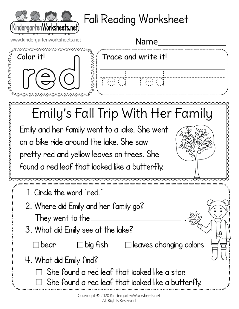 Fall Reading Worksheet Free Printable Digital PDF