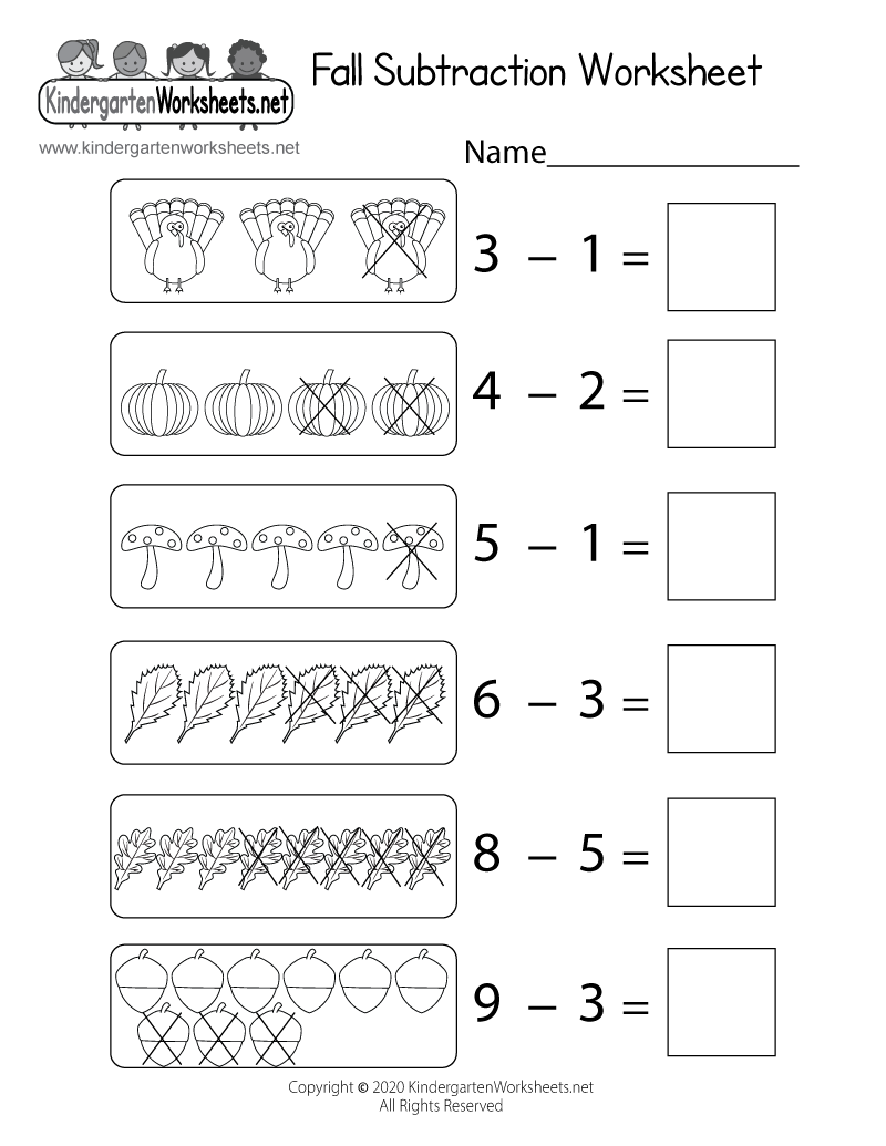Fall Subtraction Within 10 Worksheet Free Printable Digital PDF