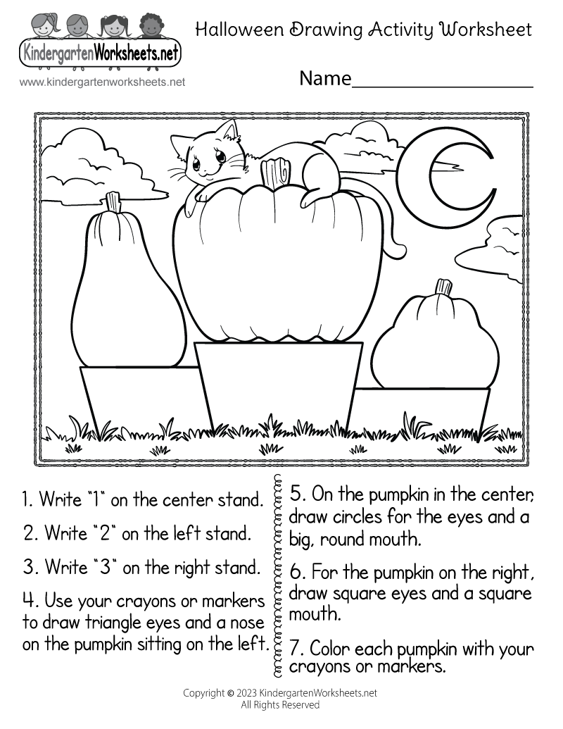 Kindergarten Halloween Drawing Activity Worksheet Printable