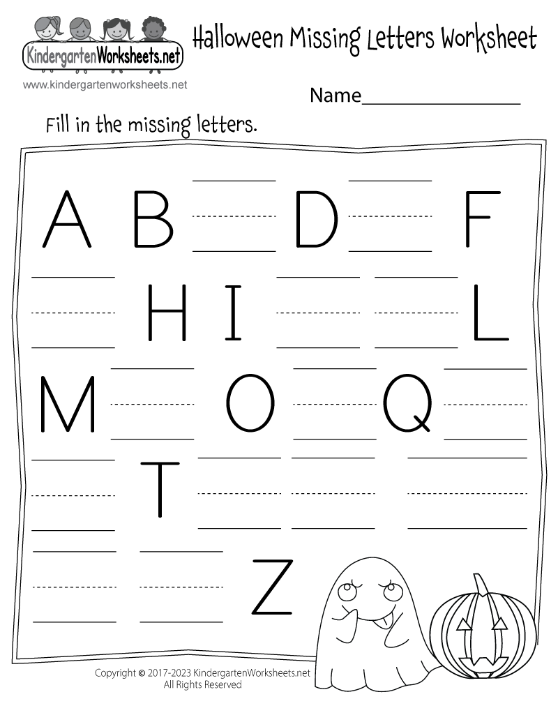 Kindergarten Halloween Missing Letters Worksheet Printable