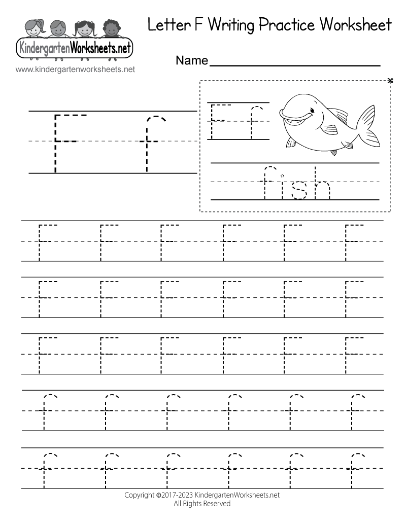 Kindergarten Letter F Writing Practice Worksheet Printable