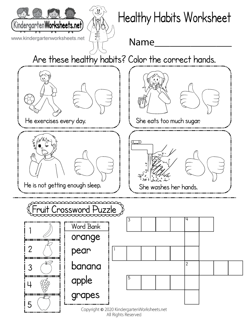 healthy habits worksheet for kindergarten printable