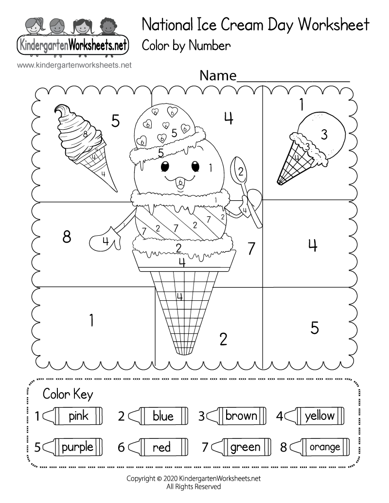 Kindergarten National Ice Cream Day Worksheet Printable