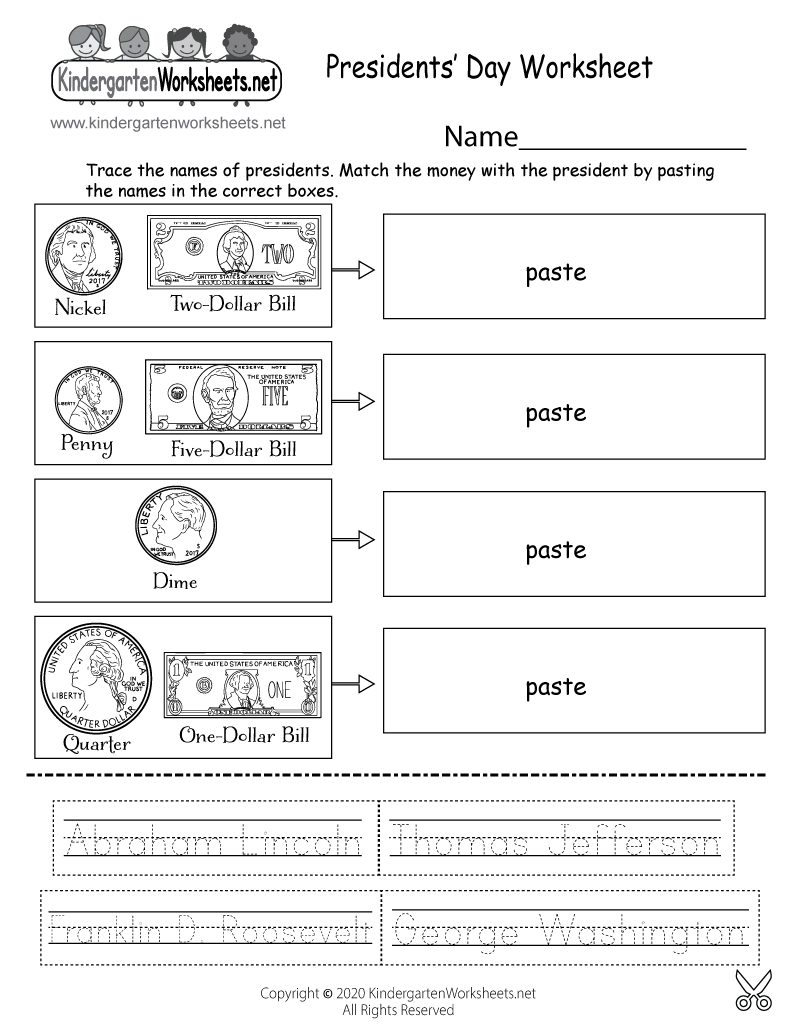 Kindergarten Presidents' Day Worksheet Printable