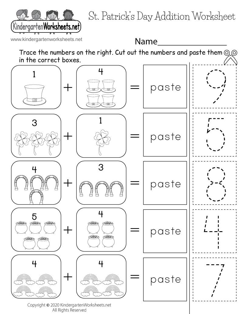 Free Printable St Patrick s Day Addition Worksheet For Kindergarten