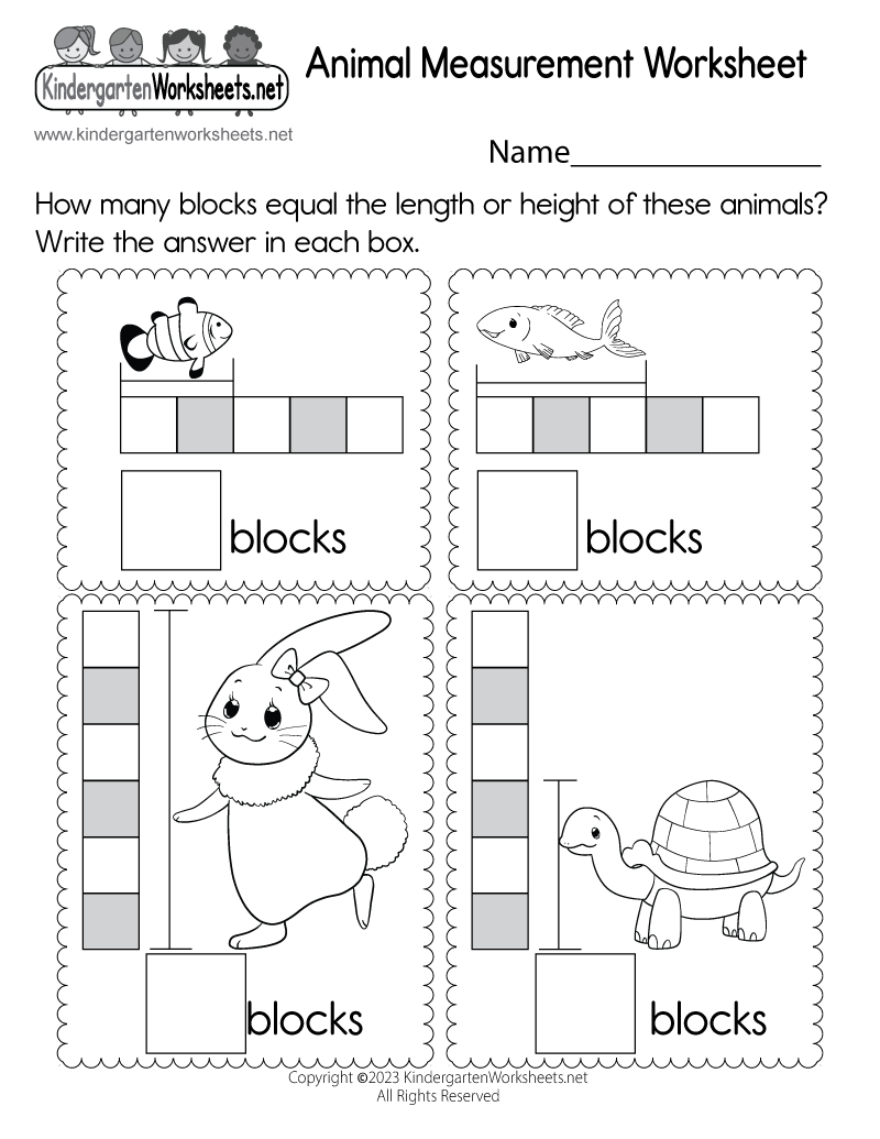 Kindergarten Animal Measurement Worksheet Printable