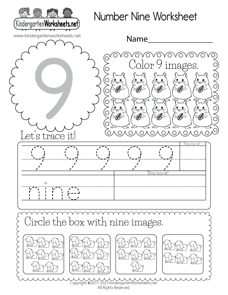 Number Nine Worksheet Free Printable Digital PDF