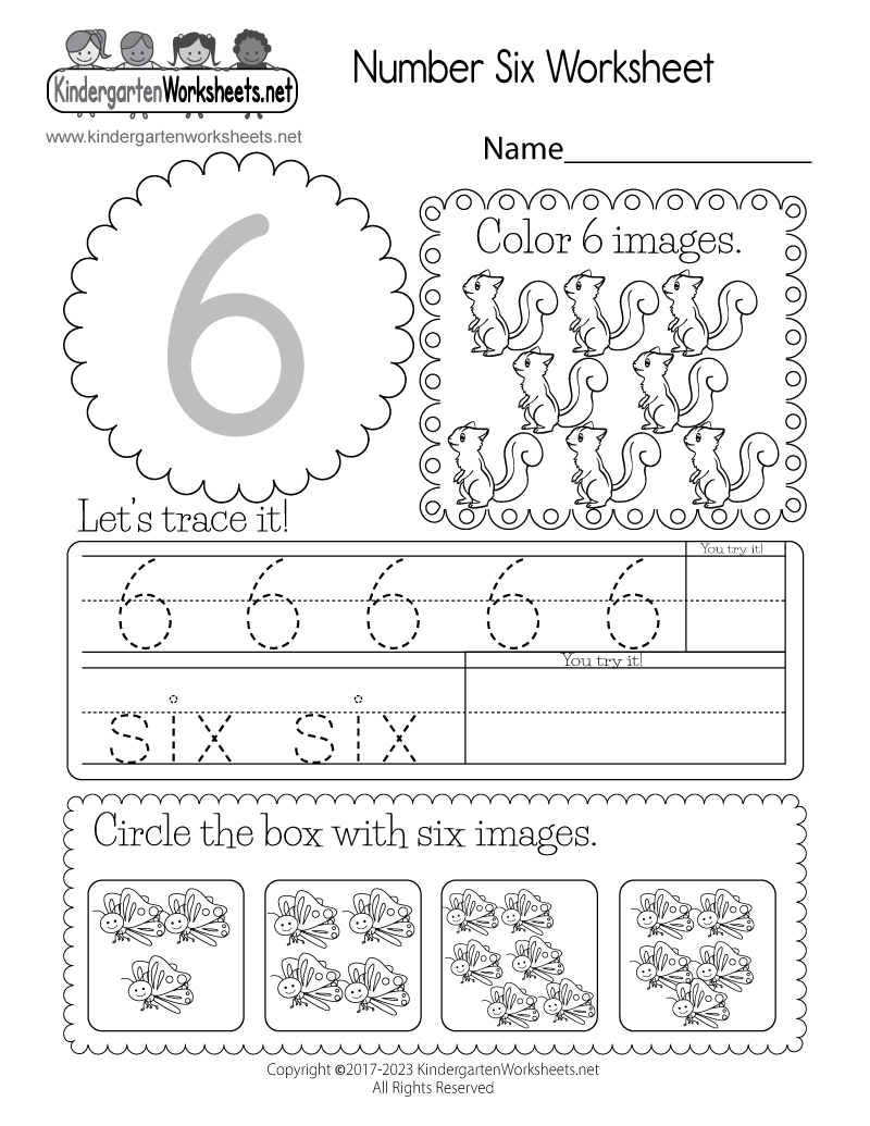 Kindergarten Number Six Worksheet Printable