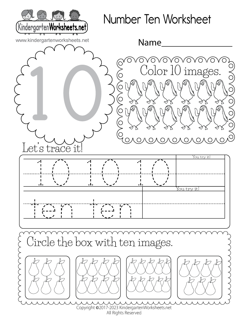 Number Ten Worksheet Free Printable Digital PDF