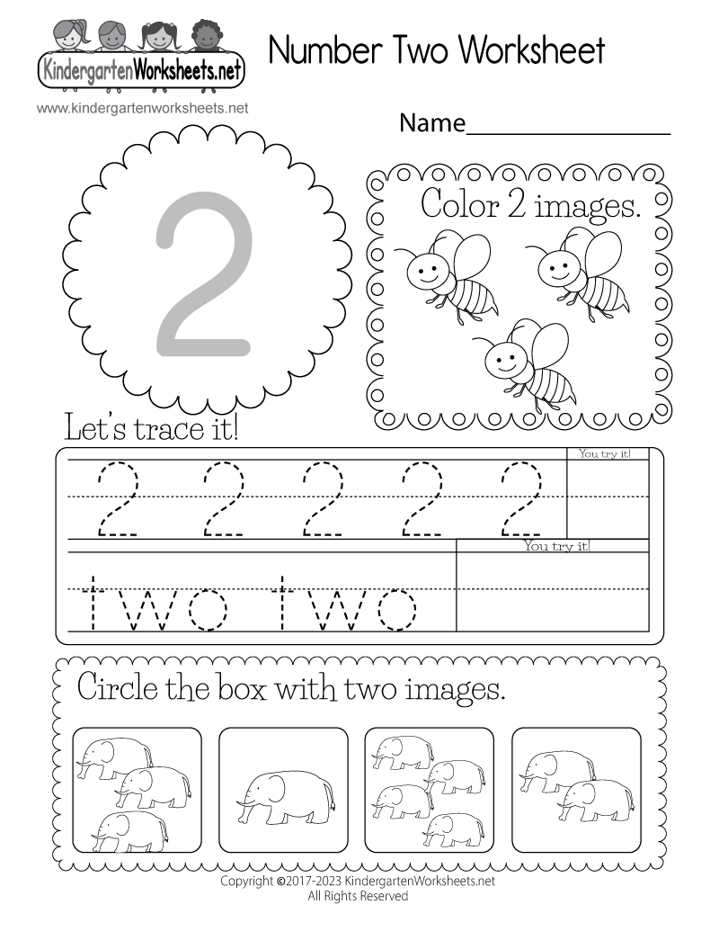 Kindergarten Number Two Worksheet Printable