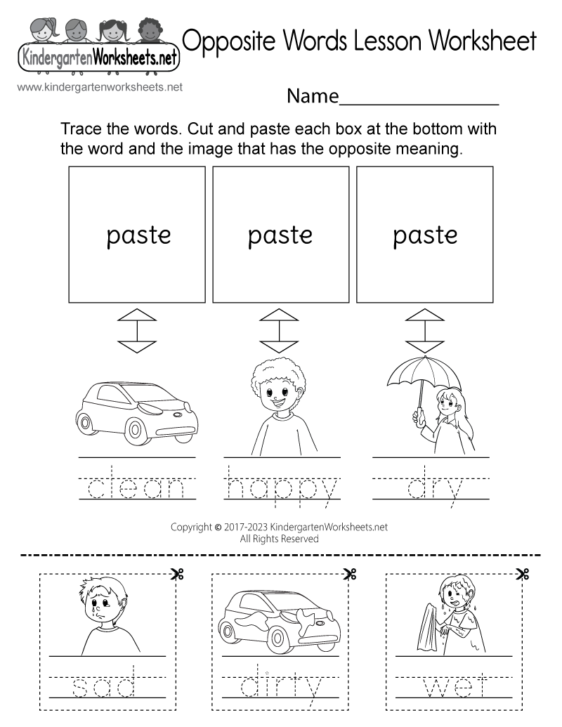 Free Printable Opposite Words Worksheet For Kids For Kindergarten