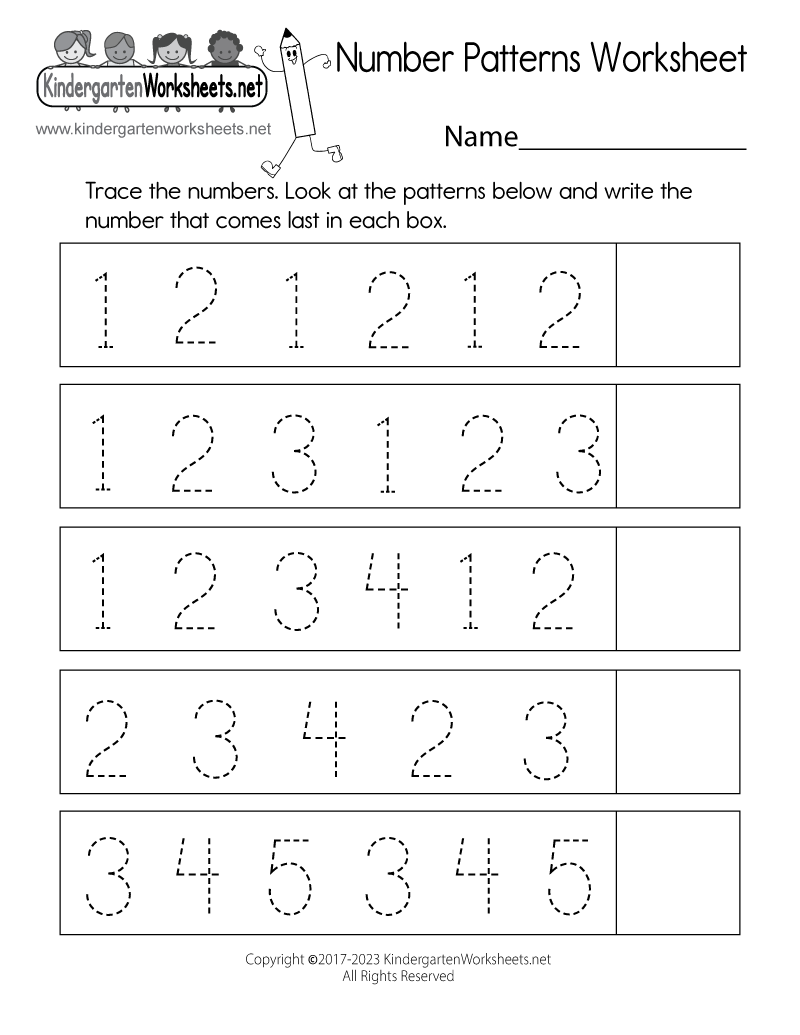 Number Patterns Worksheet Free Kindergarten Math Worksheet For Kids