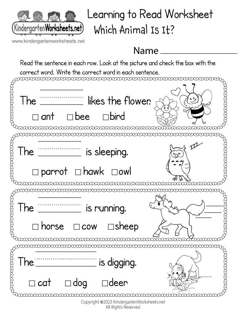 Kindergarten Learning To Read Worksheet Printable