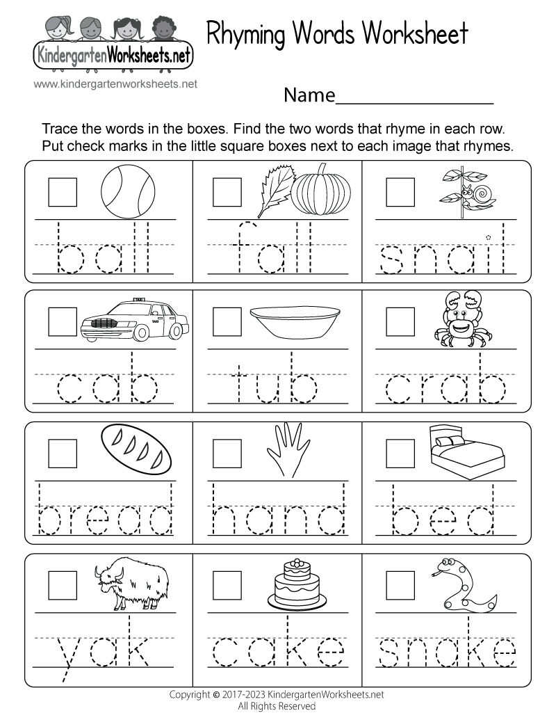 Kindergarten Rhyming Words Worksheet - Free Kindergarten English