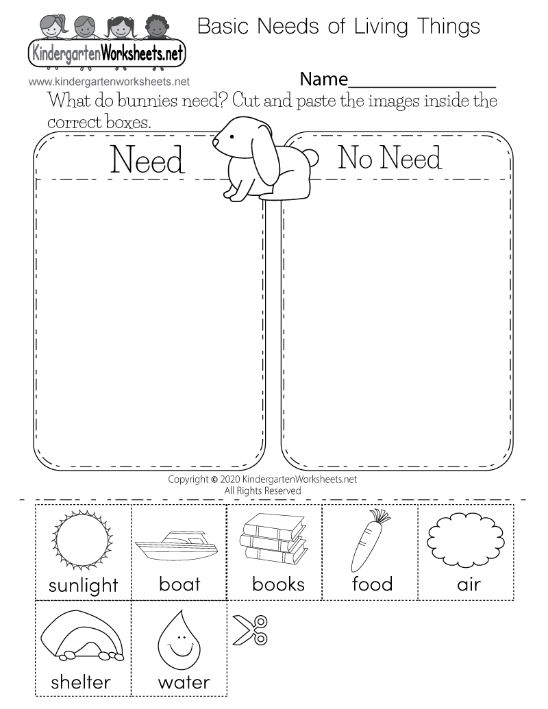 Kindergarten Basic Needs of Living Things Worksheet Printable