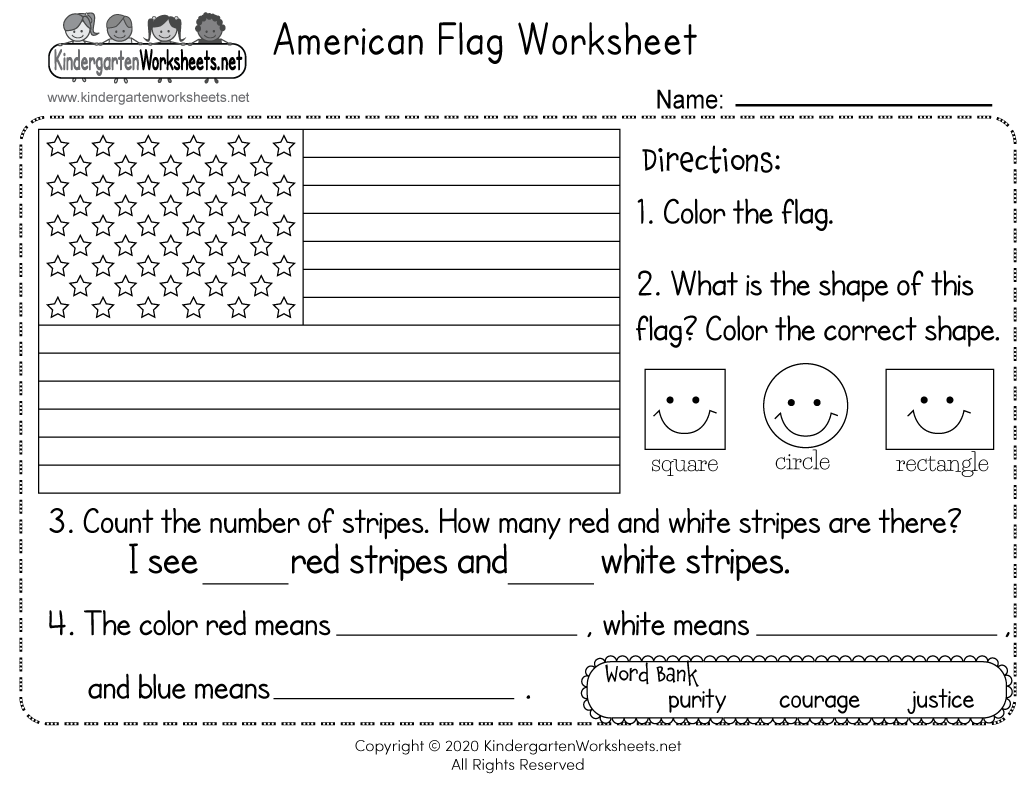 American Flag Worksheet for Kindergarten - Free Printable, Digital Intended For Following Directions Worksheet Kindergarten