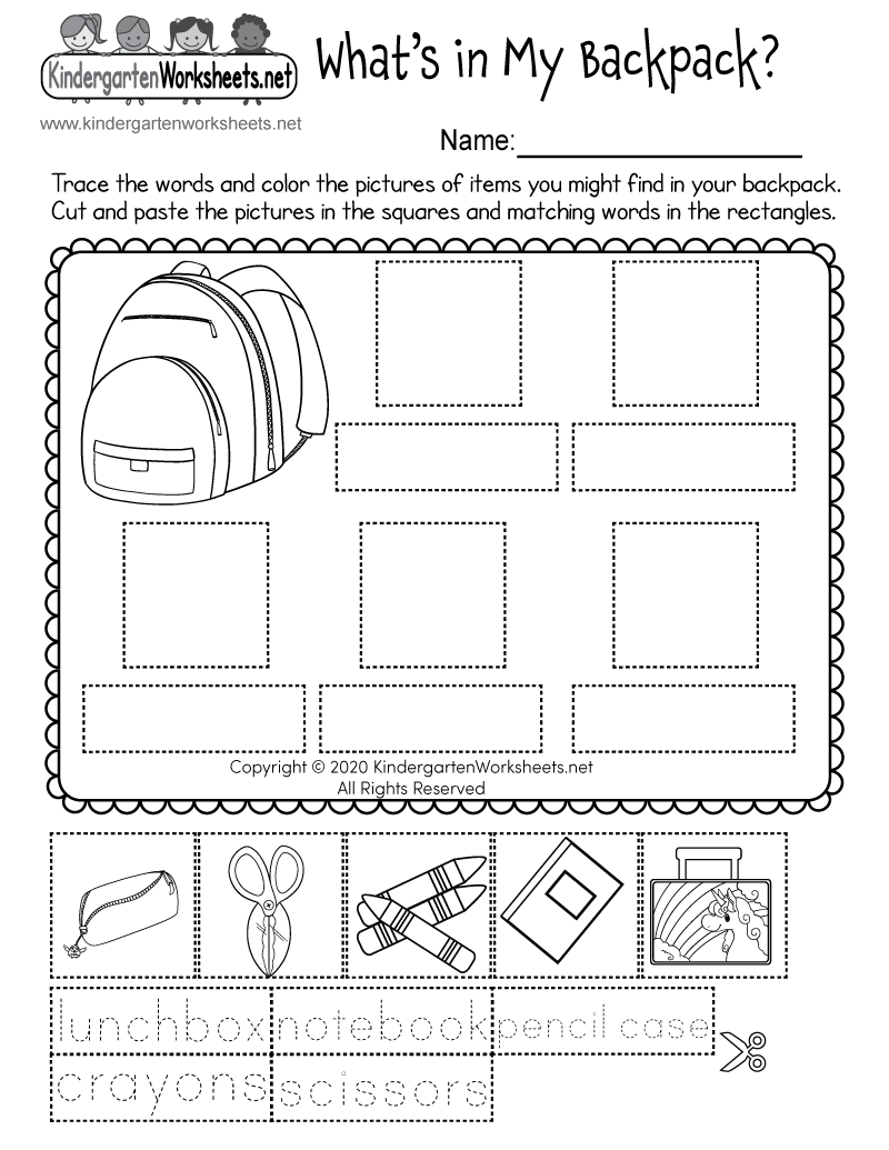 what s in my backpack cut and paste activity worksheet